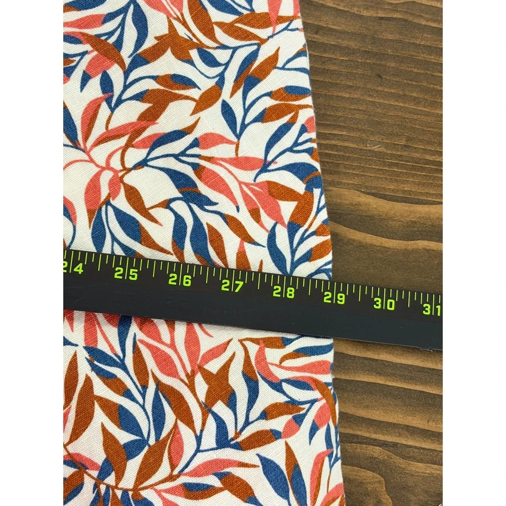 Lands End Linen Shift Dress Womens 1X Multi Color Leaf Print Sleeveless Pockets